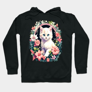 Beautiful white ktiten surrounded by spring flowers Hoodie